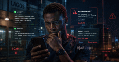 Internet Safety in Nigeria showing online scams, phishing attacks and smartphone security risks affecting Nigerian internet users