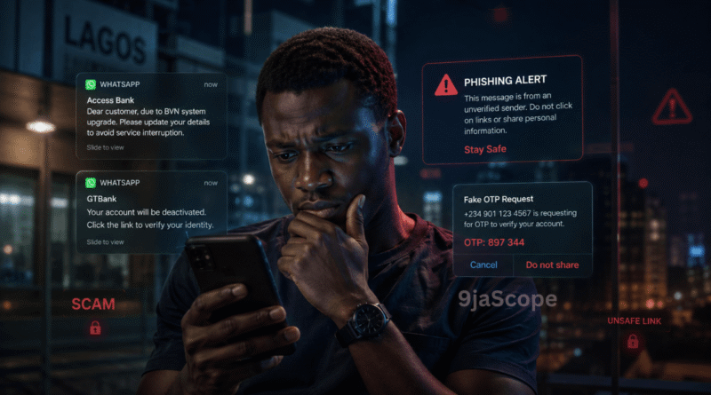 Internet Safety in Nigeria showing online scams, phishing attacks and smartphone security risks affecting Nigerian internet users