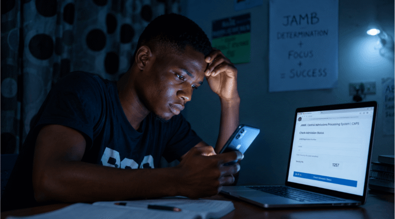 JAMB Admission Process 2026 Nigerian student checking CAPS late at night